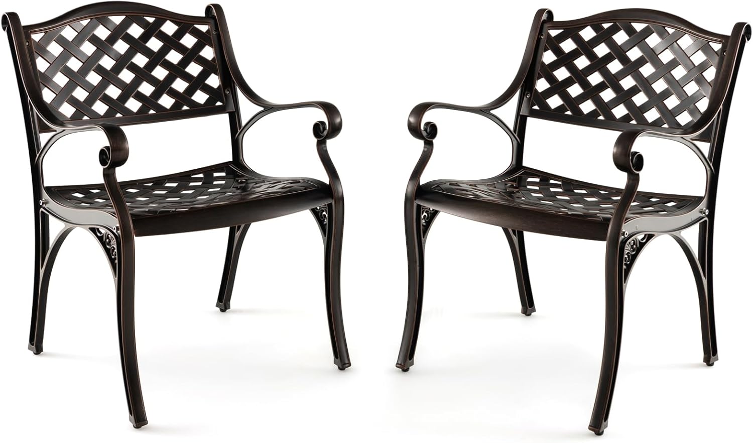 Set di 2 Sedie da Giardino in Alluminio Pressofuso, Sedie da Pranzo per Esterno, con Braccioli e Sedute Curve, Poltrona in Metallo da Giardino Balcone, Portata 150 kg (Modello 1)