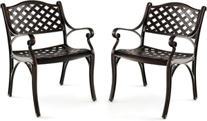 Set di 2 Sedie da Giardino in Alluminio Pressofuso, Sedie da Pranzo per Esterno, con Braccioli e Sedute Curve, Poltrona in Metallo da Giardino Balcone, Portata 150 kg (Modello 1)