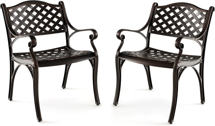 Set di 2 Sedie da Giardino in Alluminio Pressofuso, Sedie da Pranzo per Esterno, con Braccioli e Sedute Curve, Poltrona in Metallo da Giardino Balcone, Portata 150 kg (Modello 1)