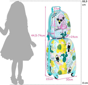 2 Pezzi Valigia per Bambini con Maniglia Retrattile + Zaino Bagaglio a Mano, Set Trolley Valigia per Bambini con Ruote Girevoli a 360 °