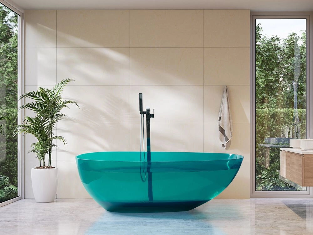 Vasca da bagno moderna con superficie solida ovale trasparente blu e verde 1690 x 780 mm design moderno semplice