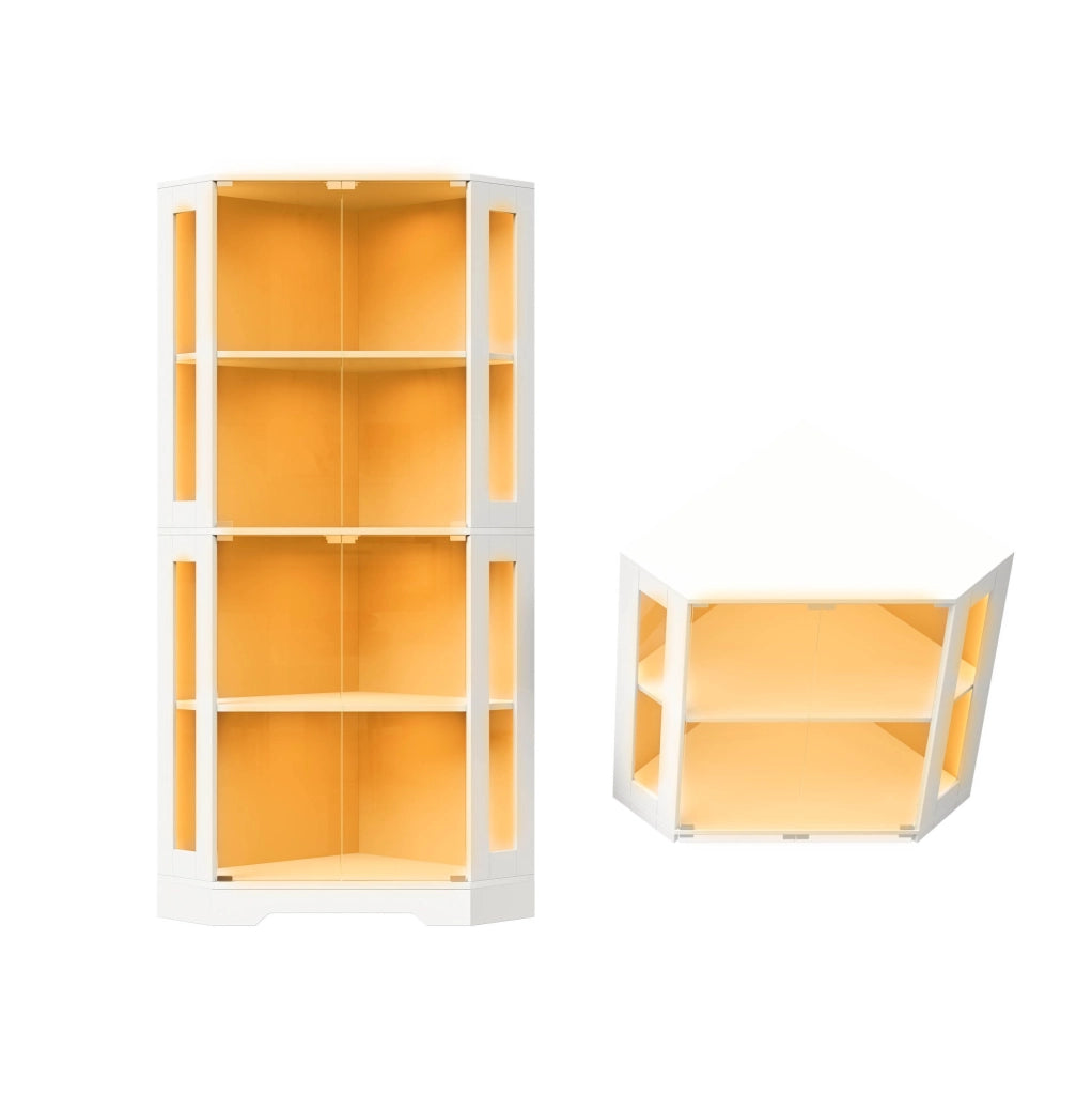 Vetrina 40x40x165 cm con LED RGB; ante in vetro temperato; MDF bianco