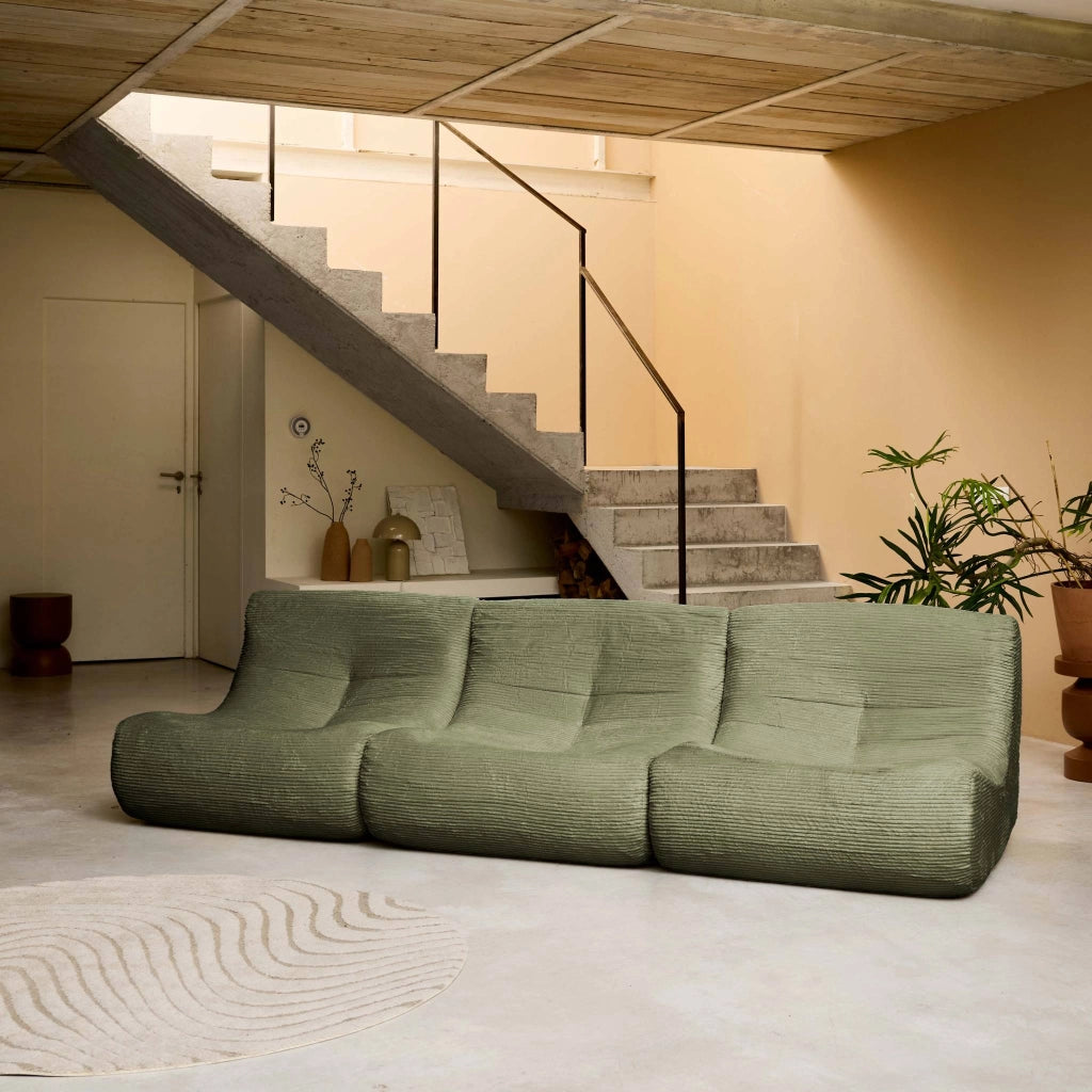 Divano modulare velluto, 3 posti, verde kaki