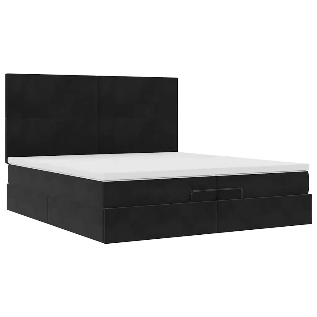 Struttura Letto Pouf con Materassi Nero 200x200 cm Velluto 3313423
