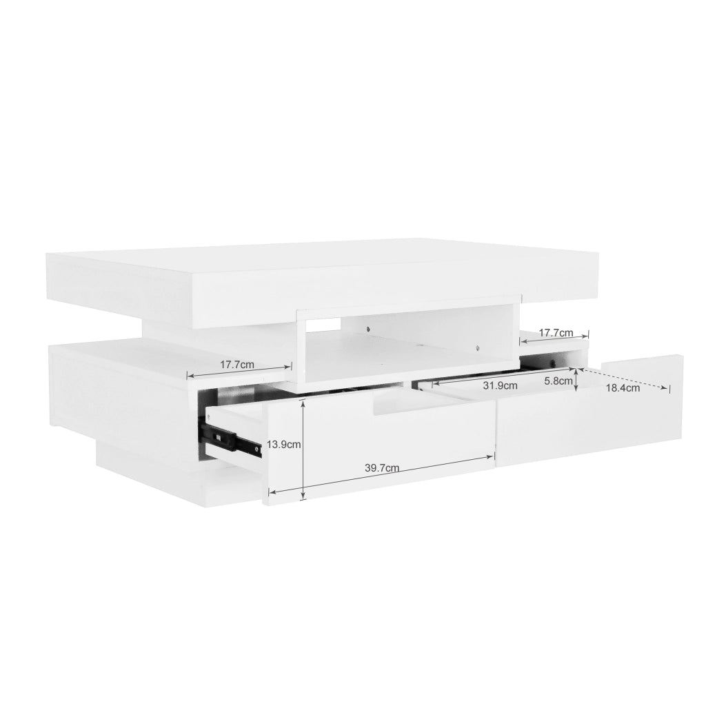 Tavolino da Salotto con 4 Cassetti; 3 Vani e LED Regolabile; Finitura Lucida; per Soggiorno; 80x50x36 cm
