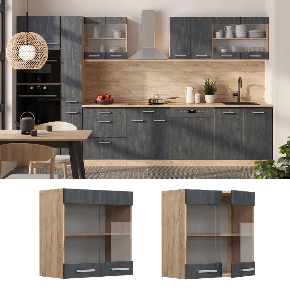 Vicco Mobile da cucina in vetro Calcestruzzo nero 60 cm