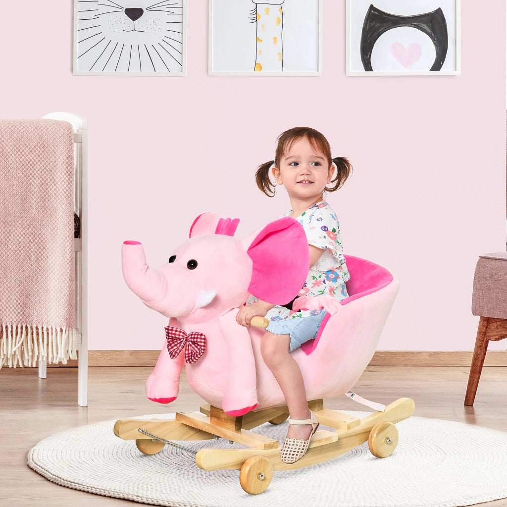 Cavallo a Dondolo con Ruote Elefante ¨C zephmum ¨C Rosa 60x35x45 cm