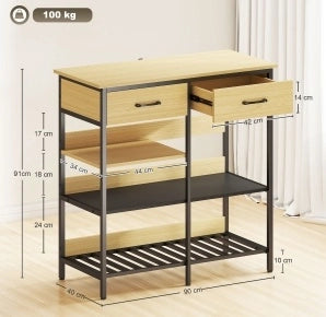 Credenza industriale con 2 cassetti e 3 ripiani aperti