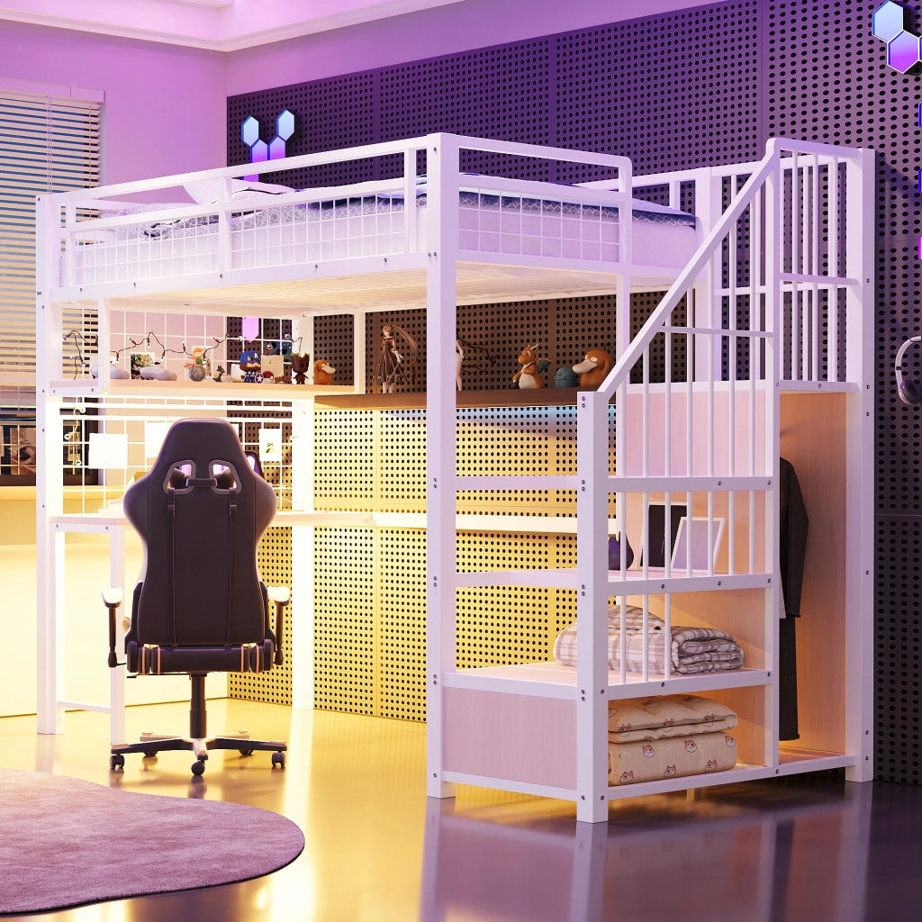 Letto a castello 90x200 bianco - Xylo - Con illuminazione e presa di corrente
