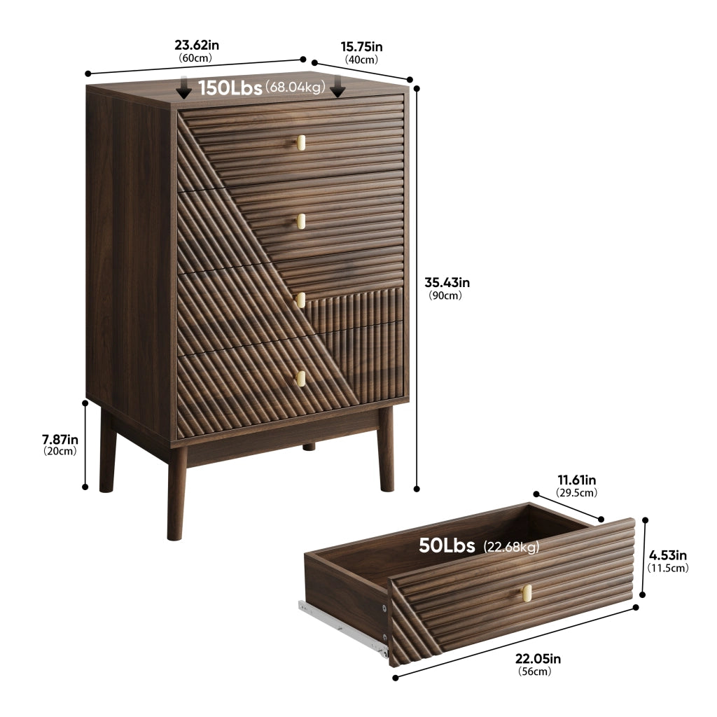 Cassettiera con 4 Cassetti per Camera e Soggiorno ¨C MINIMAL ¨C Legno, Noce