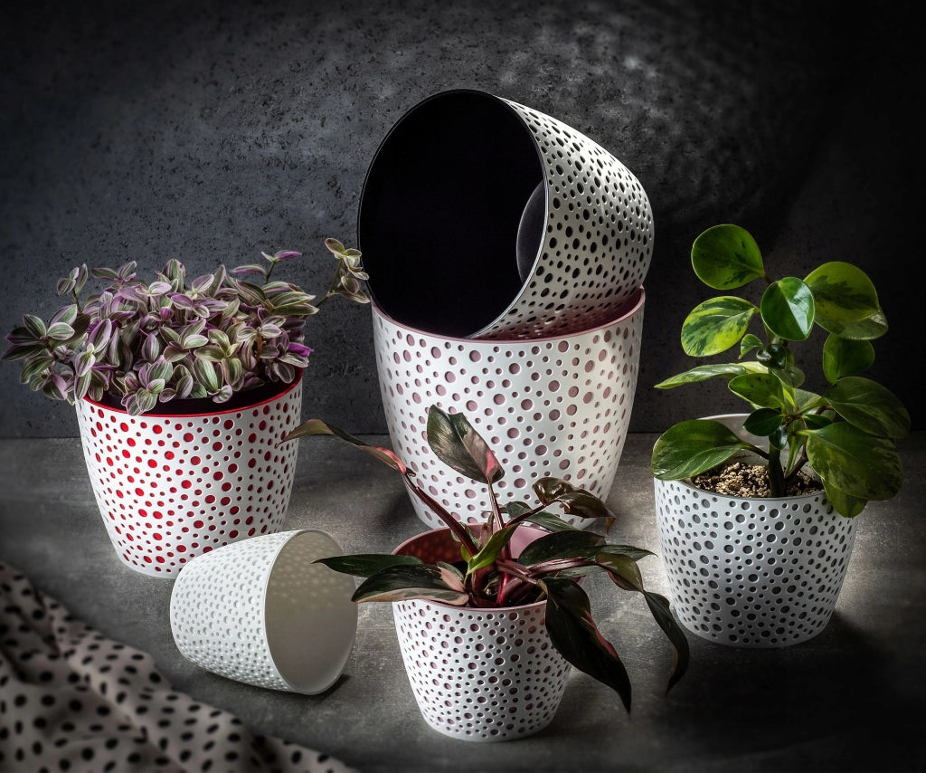 Vaso da fiori KADAX, vaso da fiori, coperchio rotondo, supporto per fiori in plastica, 21 cm, bianco