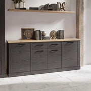 Madia Flux 4 ante e 2 cassetti 213 cm nero cabezone con top rovere riviera