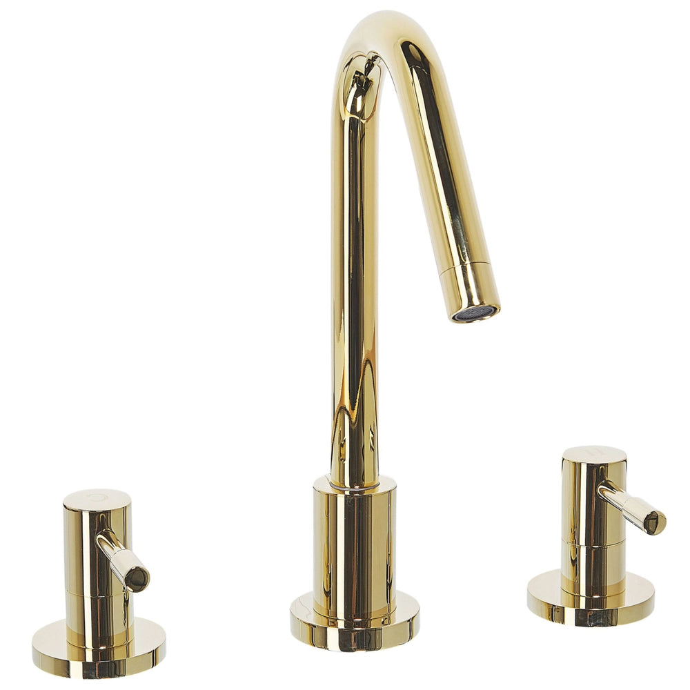 Miscelatore lavabo Rubinetto a doppia leva per bagno moderno in ottone lucido metallo dorato
