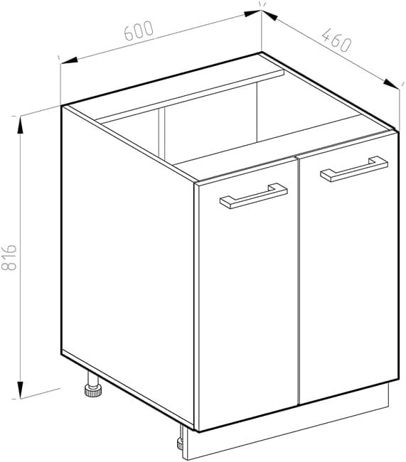 Base universale R-Line, Sonoma, 60 cm con ante, senza piano di lavoro, per la conservazione di utensili domestici e prodotti per la pulizia