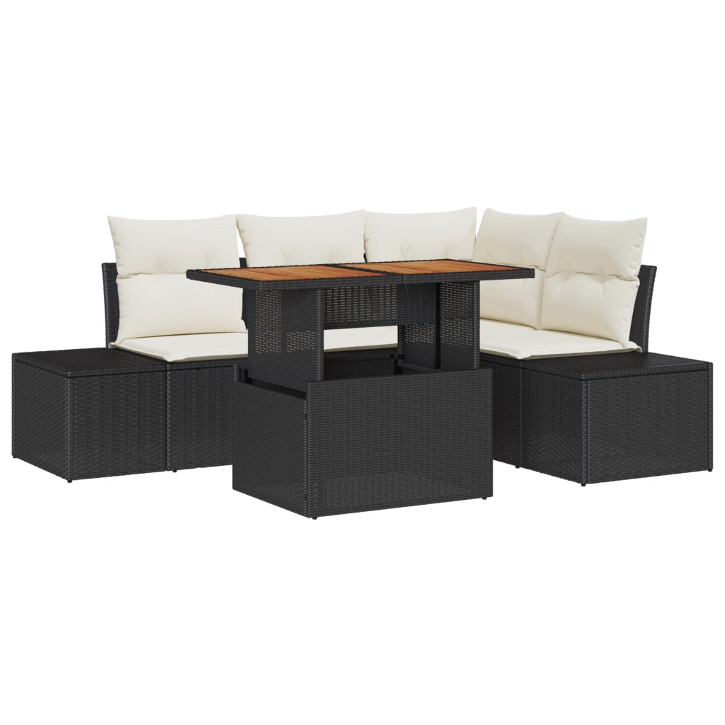 Set di Divani da Giardino di 5 Pezzi con Cuscini Nero Rattan Sintetico