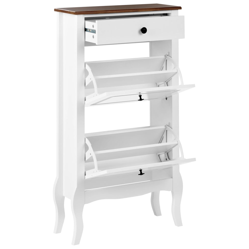 Scarpiera Bianca in MDF con Gambe Cabriolé Stile Shabby Chic Francese