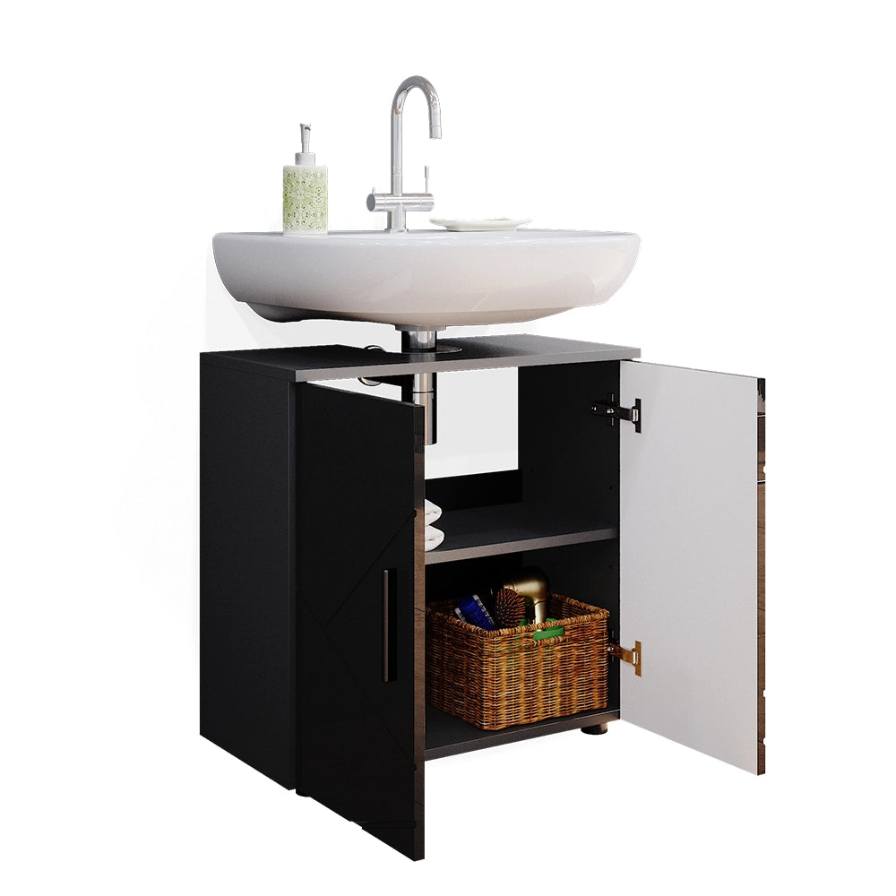 Set di mobili da bagno Irma Antracite lucido 2 parti, con colonna Vicco
