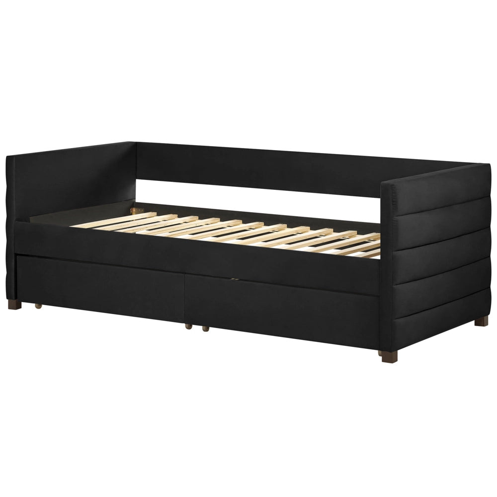 Letto con contenitore con cassetti in velluto nero 90 x 200 cm stanzetta design elegante