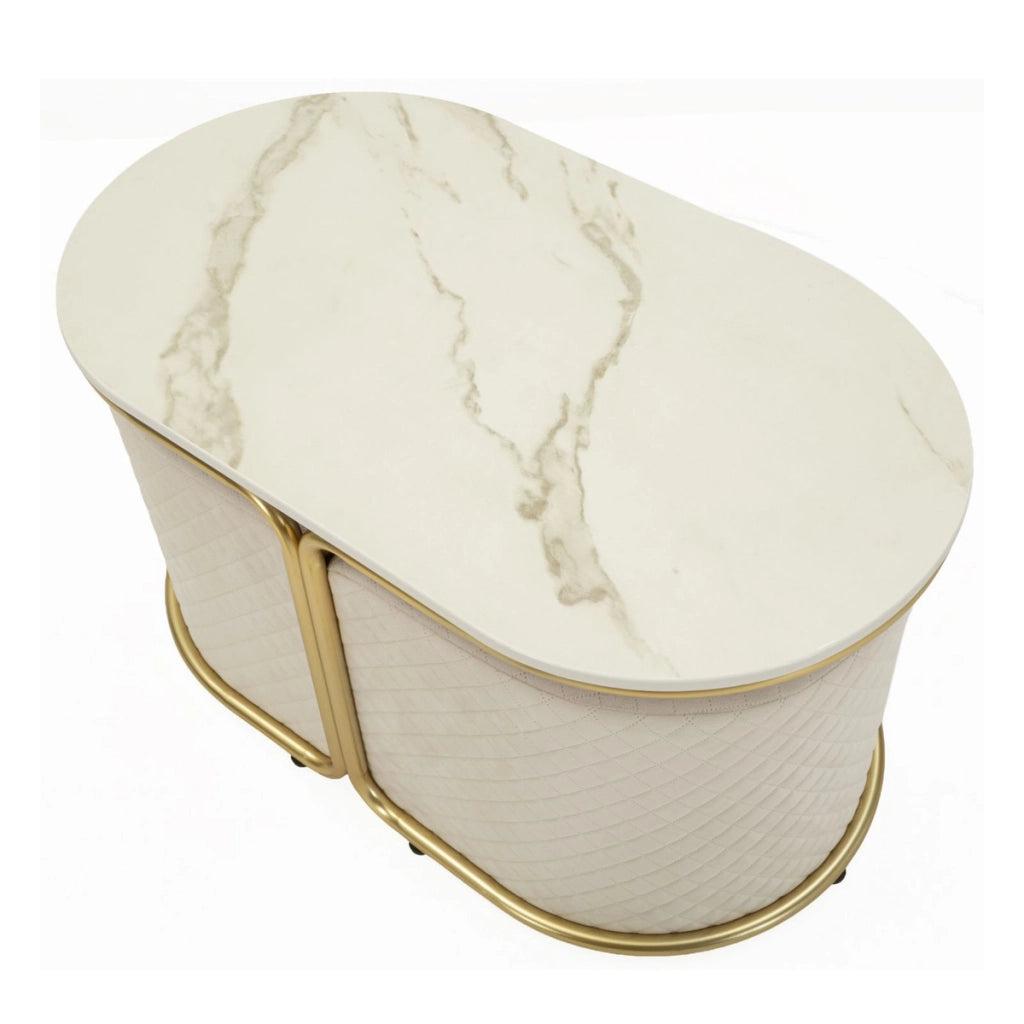 Set tavolo da caffe' con due pouf Relax oro
