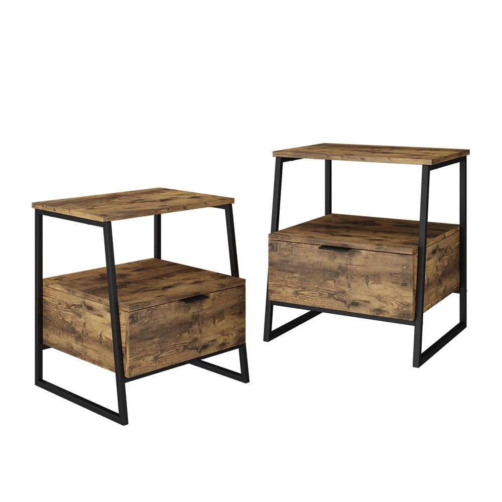 Vicco Comodino Rovere rustico/nero Set di 2