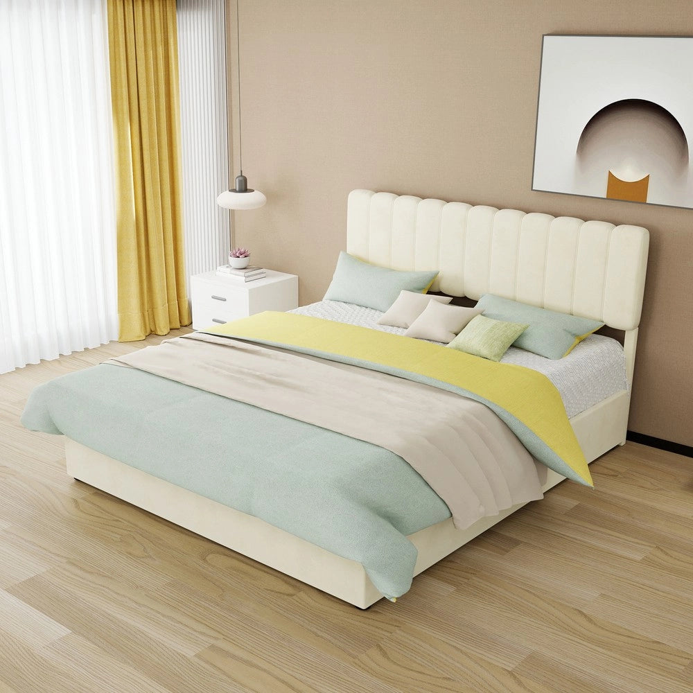 Letto Contenitore Imbottito con Testiera ¨C MINIMAL ¨C Beige 160x200 con Materasso