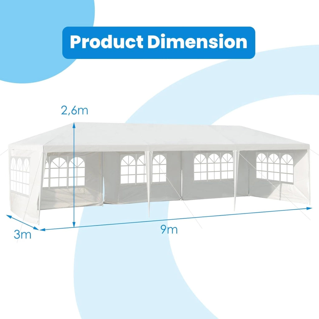 Gazebo Pieghevole 3 x 9 m Con Protezione UV, Tenda da Festa Con 5 Pareti Laterali Rimovibili, Portatile, Con Borsa, per Giardino e Birra, Feste, Matrimoni