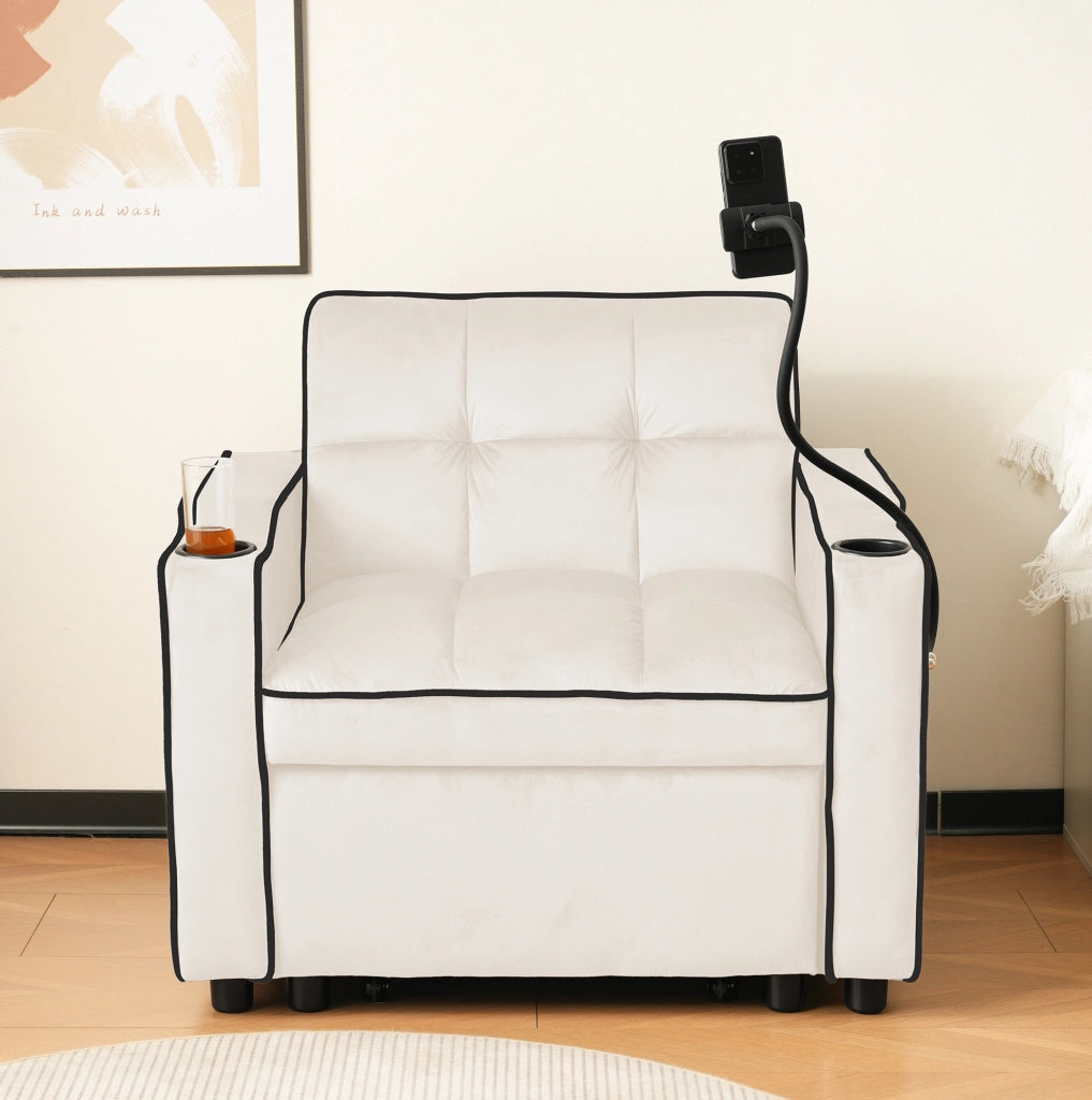 Poltrona letto 83x167x76 cm beige in velluto - schienale regolabile