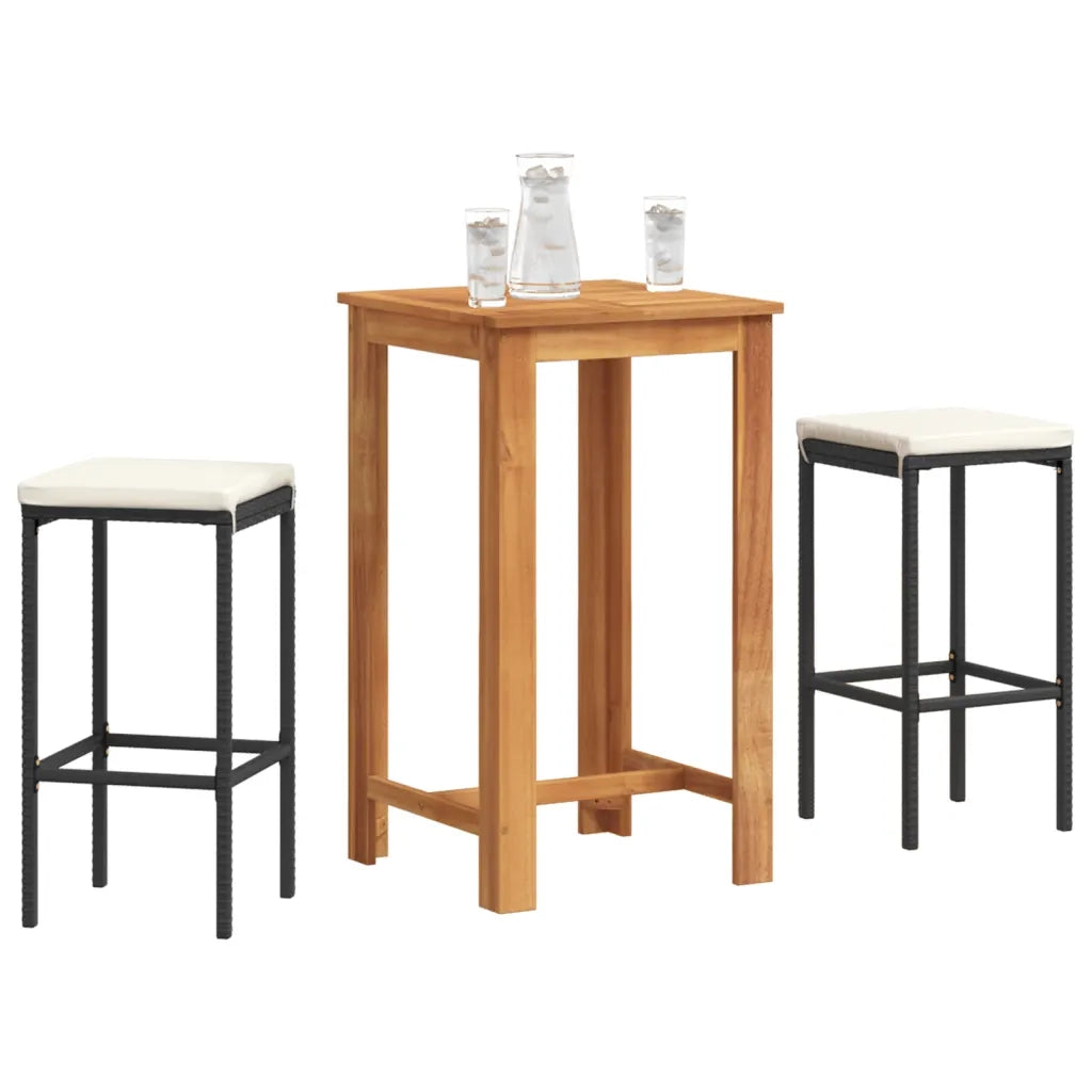 vidaXL Set Bar da Giardino 3 pz Nero in Legno Acacia e Polyrattan