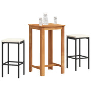 vidaXL Set Bar da Giardino 3 pz Nero in Legno Acacia e Polyrattan