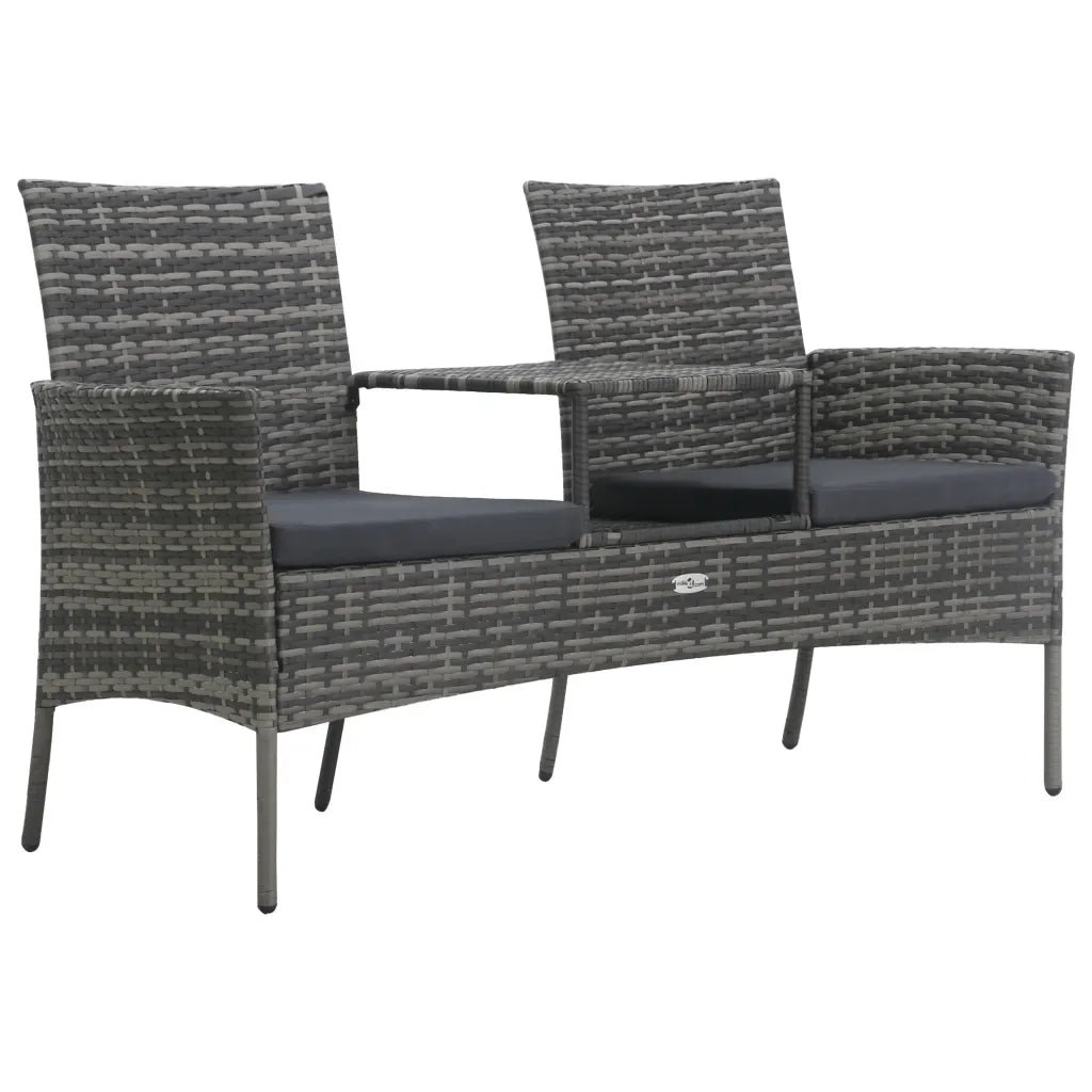 Divano da Giardino 2 Posti con Tavolino in Polyrattan Antracite