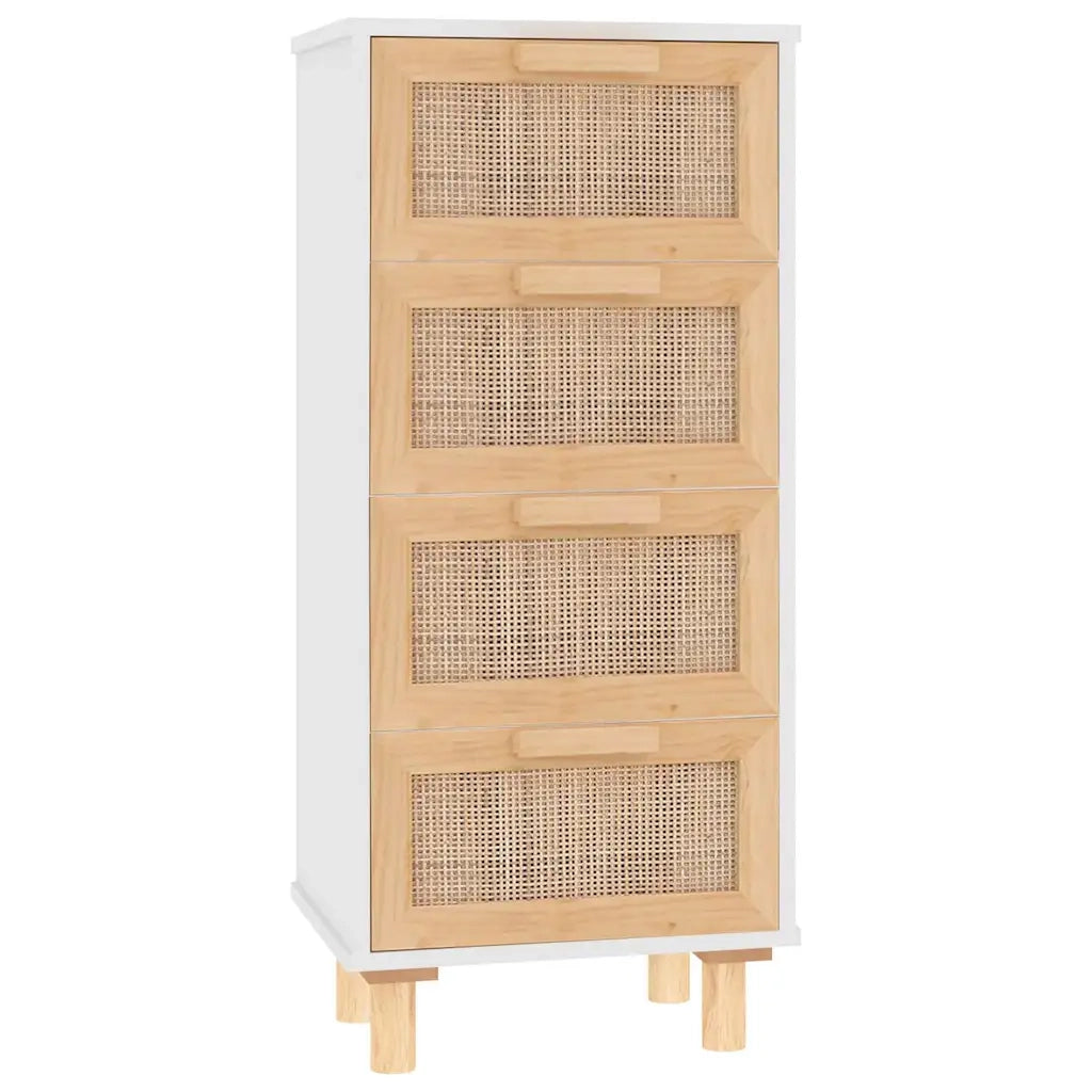 Credenza Bianca 40x30x90cm Legno Massello Pino Rattan Naturale cod mxl 22791