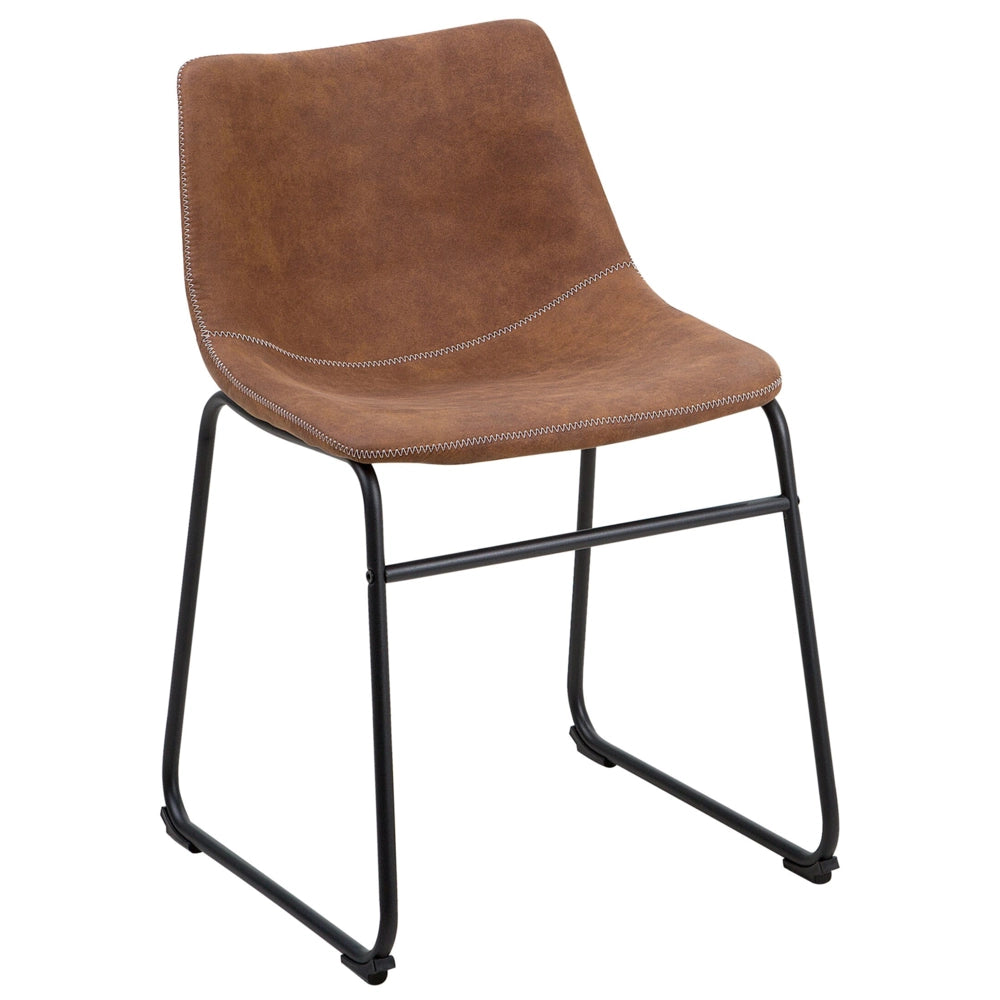 Set di 2 sedie da pranzo con rivestimento in tessuto marrone e gambe nere in stile retrò rustico
