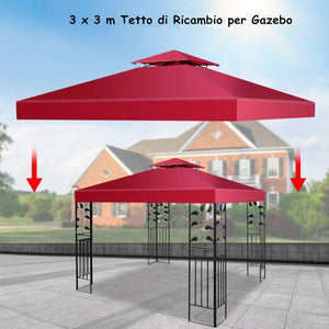 Tessuto copertura superiore per gazebo Telo tetto ricambio per gazebo 3x3M Rosso Bordeaux-Gazebo