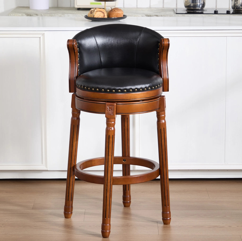 Sedia da bar girevole 55 x 51 x 103 cm in pelle nera e legno per cucina