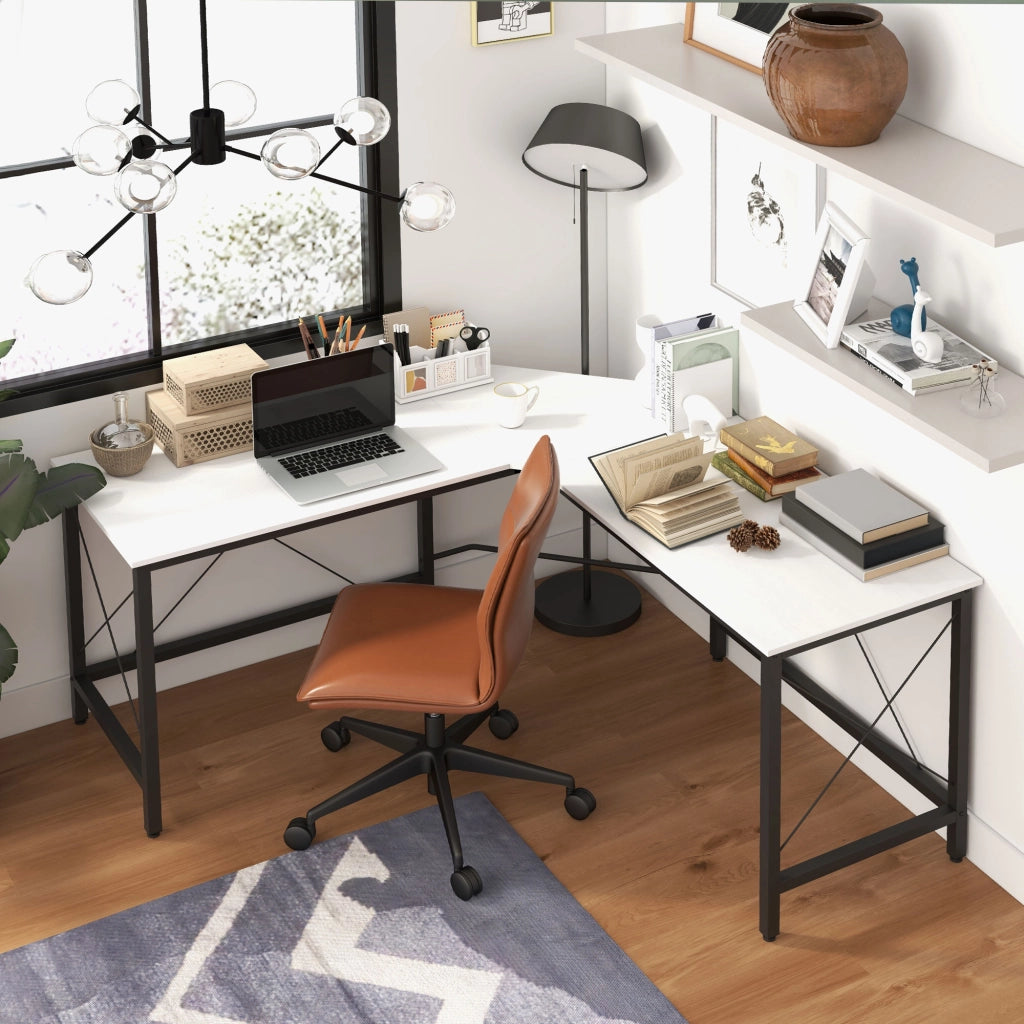 Scrivania Angolare Moderna con Struttura Metallo ¨C Zephmum ¨C Bianco 150x150x76 cm