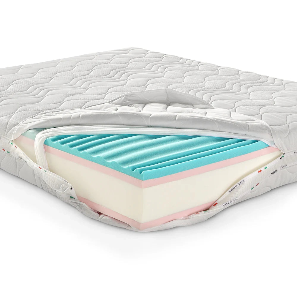 Materasso sfoderabile MADE IN ITALY CRYSTAL 120X190 con molle insacchettate, 4 cm di Memory Foam a 9 zone, rivestimento in tessuto antiacaro termoregolante e fascia traspirante