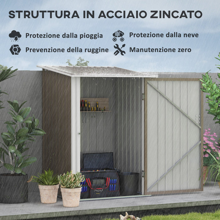 Casetta Porta Attrezzi con Tetto Inclinato e Serratura 100x103x160 cm in Acciaio Zincato Marrone