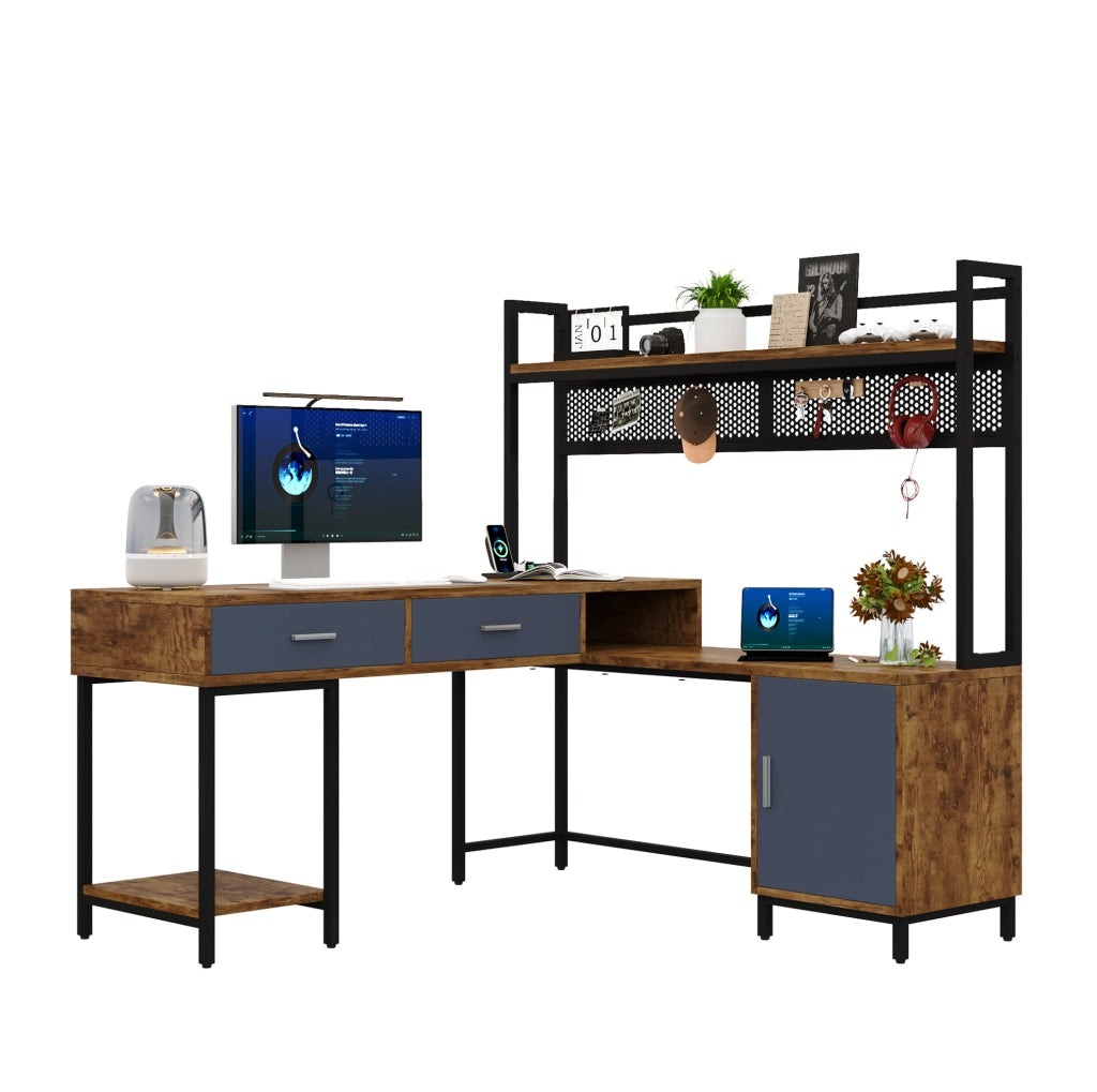Scrivania angolare industriale 140x140 cm con contenitore