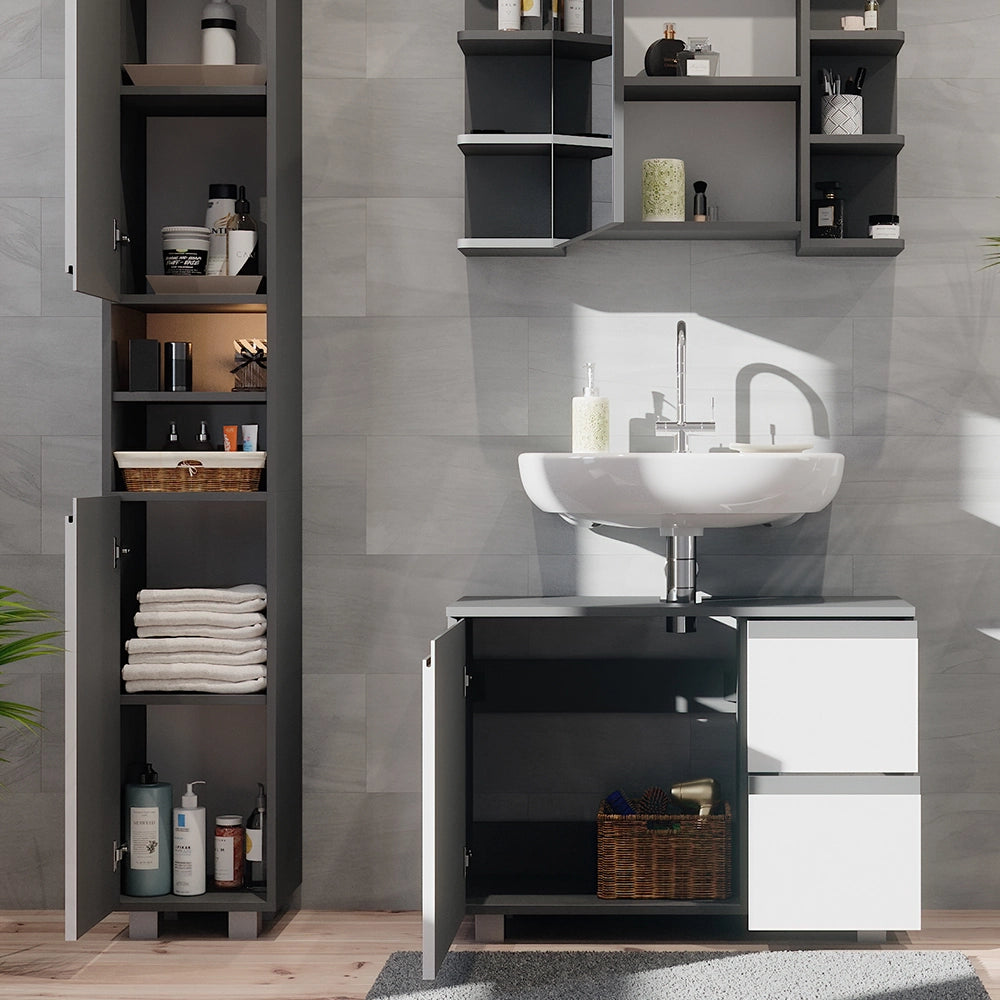 Vicco Set mobili bagno Antracite 3 parti, con armadio alto