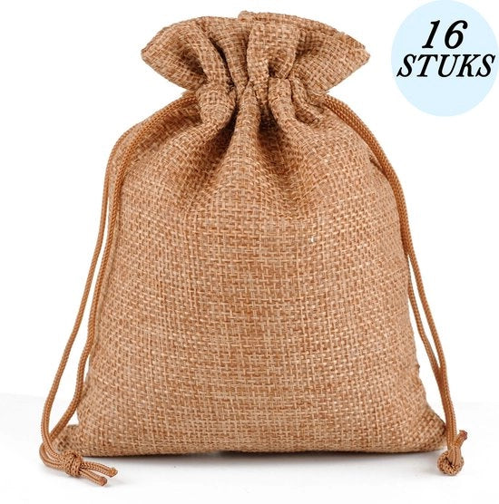Borse di juta - Naturale - 10 x 14 cm - con cordoncino - borse regalo - borse di cotone - 16 pezzi - borse regalo per gioielli - borse regalo per Natale