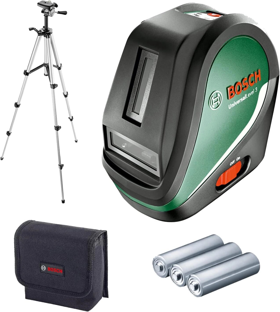 Bosch livella laser multifunzione UniversalLevel 3 (3 linee laser incl. linea verticale a 90° per una croce laser aggiuntiva sul soffitto e punto a piombo inferiore per allineamenti precisi)