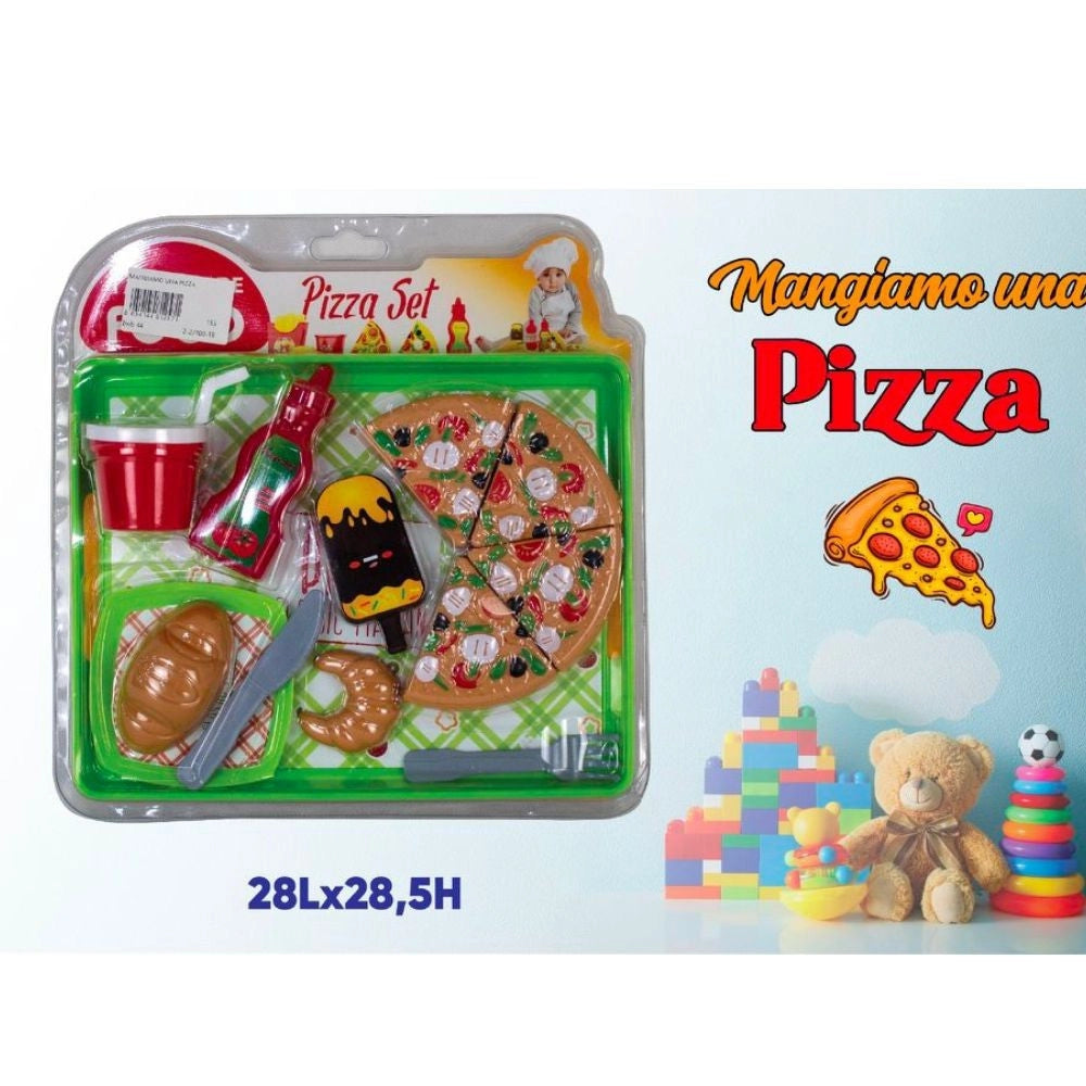 Trade Shop - Set Pizza Mangiamo Insieme Con Vari Accessori Giocattolo Per Bambini 28x28,5 Cm -