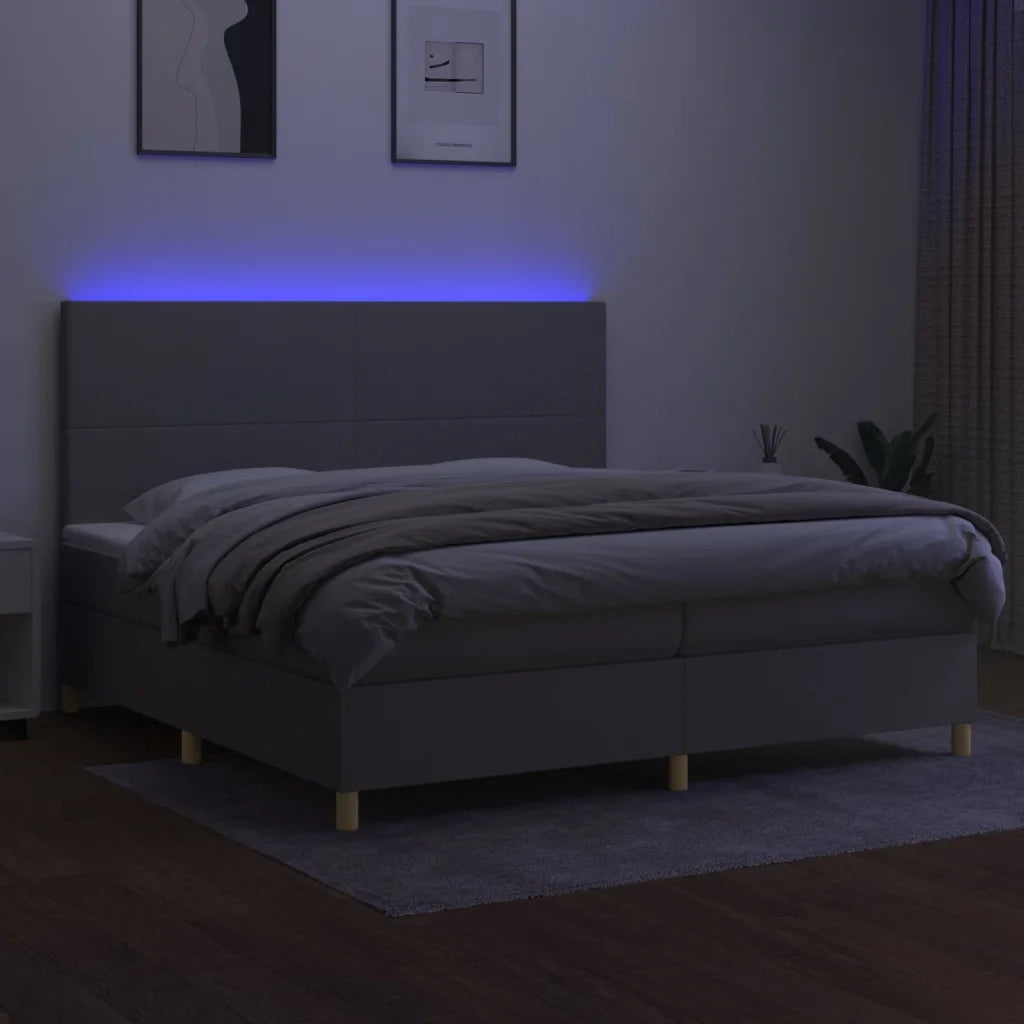 Letto a Molle Materasso e LED Grigio Chiaro 200x200 cm Tessuto cod mxl 63369