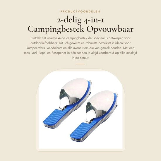 Camping Attrezato 4-in-1 - Opvougable - Acciaio Inossidabile - Outdoor - Leggero - Blu - 120 gram - Set di Cucchiaini