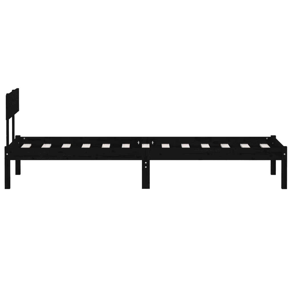 Giroletto-Struttura Letto Nero in Legno Massello di Pino 90x200 cm