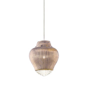 Clyde Lampada a sospensione in vetro soffiato oro rosa con lavorazione rigadin e struttura in metallo grigio, altezza regolabile, design modulare