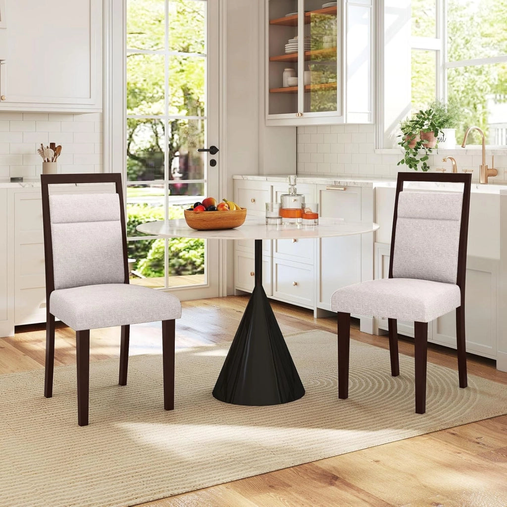 Set di 2 Sedie da Pranzo, Sedie da Cucina Imbottite con Schienali Inclinati, Sedute Imbottite, Gambe in Legno di Caucciù, Maniglia Comoda, Mobili Moderni per Ristoranti e Soggiorni (Beige)