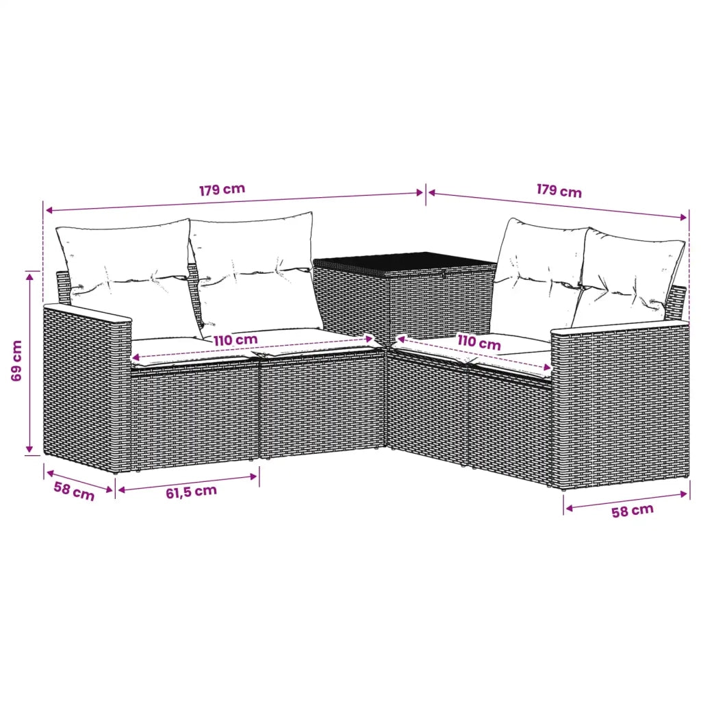 Set di divani 5 pz Grigio e Blu Navy Rattan sintetico e Acciaio 3447935