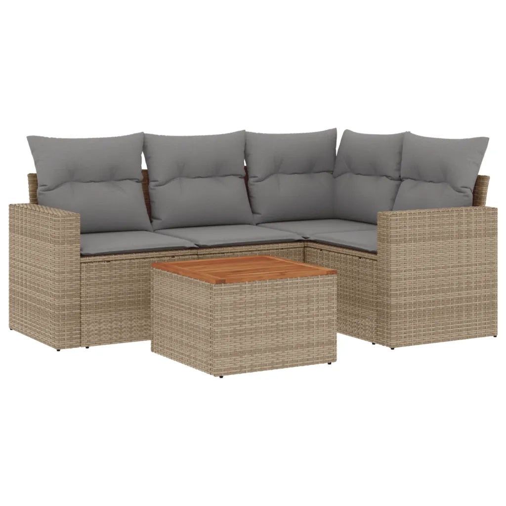 Set Divano da Giardino 5 pz con Cuscini Beige Misto Polyrattan