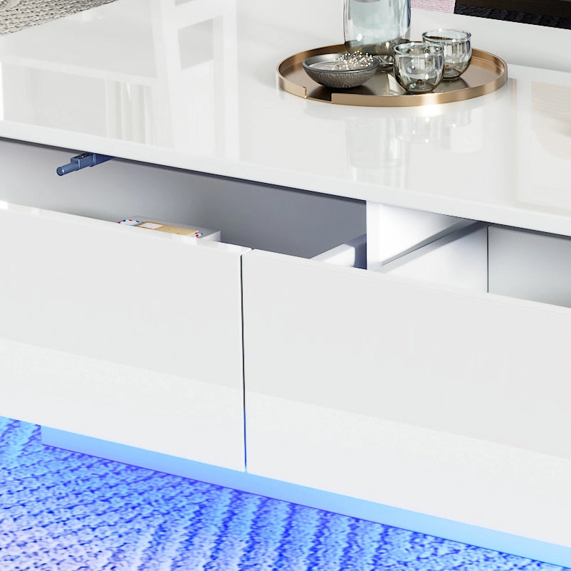 Tavolino da Salotto con LED e Cassetti ¨C Xylo ¨C Bianco Lucido 115x55x34